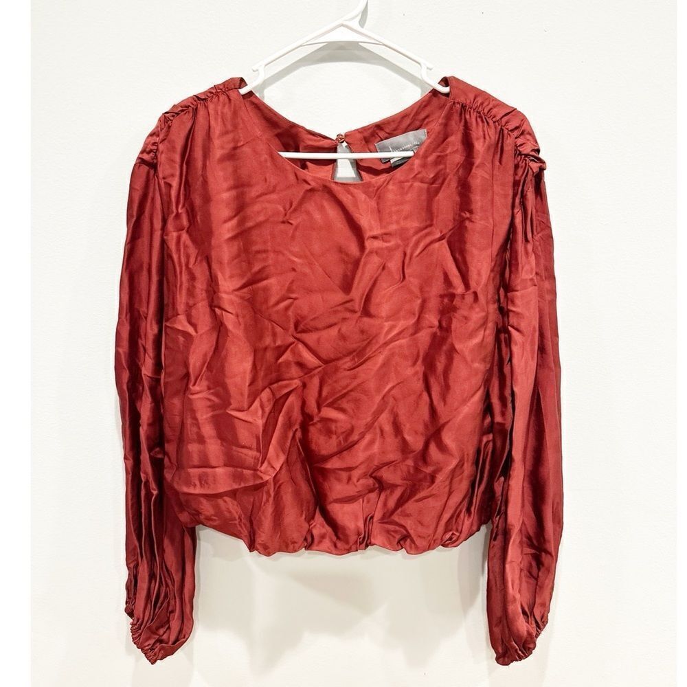 Anthropologie satin long sleeve top rust